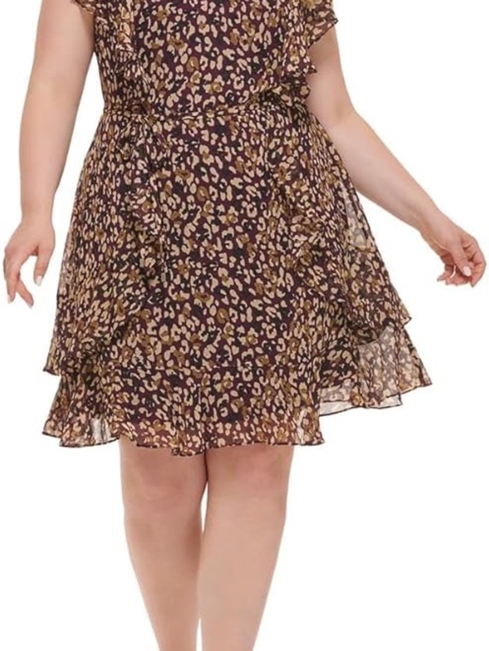 Tommy Hilfiger Black and Brown Leopard Print Tiered Mini Dress